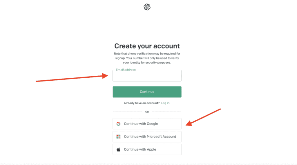 ChatGPT sign up without phone number using Google login option